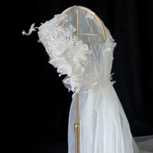 Fairy Lace long veil Headdress Beautiful White Gauze Mesh Bridal Wedding Veil Hair Accessories