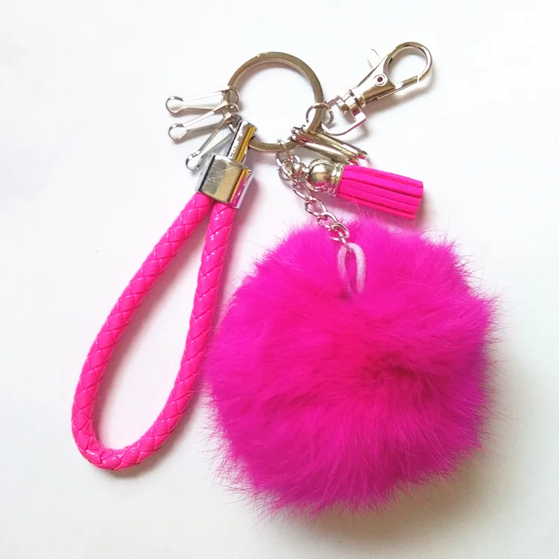 Creative 6 Cm Color High Imitation Furry Ball Tassels Leather Rope Waist Buckle Key Pendants Handbag Pendant Accessories Pendant