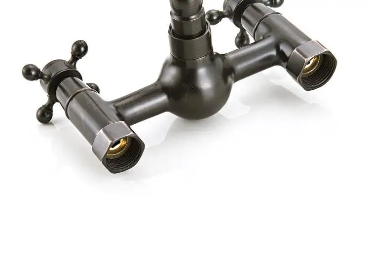 挂墙式水龙头挂墙冷热水葫芦入墙黑古铜水龙头旋转