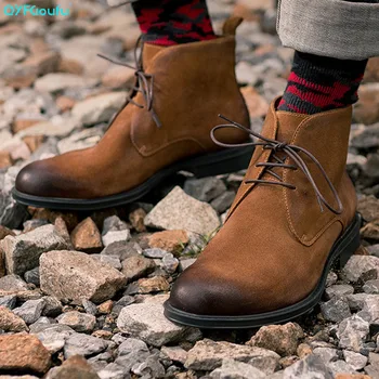 

QYFCIOUFU 2019 Suede High Quality Genuine Cow Leather Casual Martins Boots Men Fashion Casual Shoes Male Lace Up Booties Formal