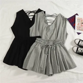 

NiceMix Korean style sleeveless tshirt and mini skirt 2 piece sets womens outfits tiktok clothes loose joggers women clothing