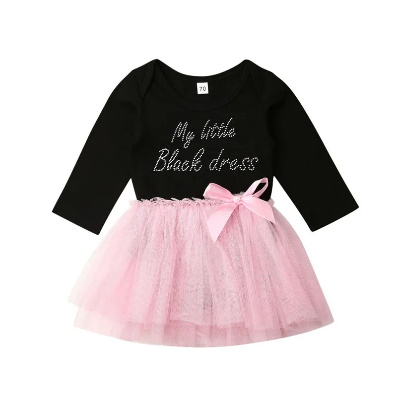 Одежда для младенцев нарядное платье принцессы для новорожденных девочек розовые/черные платья-пачки платье-комбинезон с длинными рукавами для детей от 0 до 18 месяцев - Цвет: Розовый