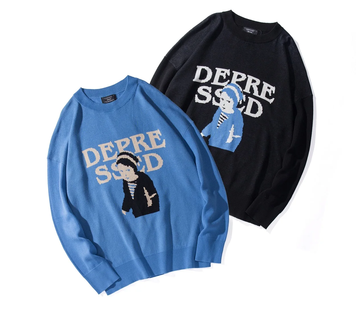 Print Sweaters Men Autumn High Streetwear Fashion Mens Hip Hop Pullovers Round Neck Vintage Sweaters