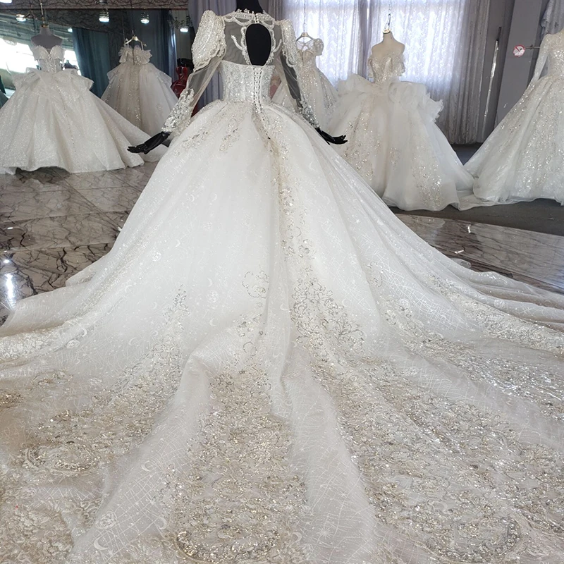 HTL2277 2022 New Princess Civil Wedding Dress Long Sleeve O Neck With Glitters Plus Size Wedding Dresses Boho Suknia Slubna Boho 4