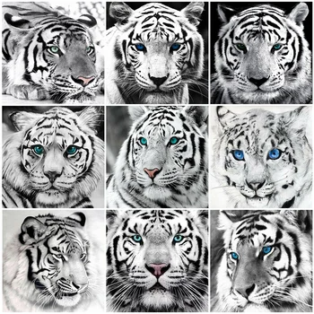 

HUACAN DIY Diamond Embroidery Cross Stitch Tiger Full Square 5D Diamond Painting Animal Home Decoration Gift