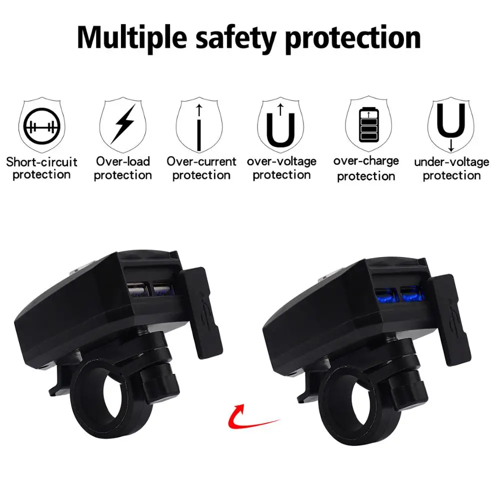 Водонепроницаемый 5 V/2.4A мотоцикл двойной USB зарядное устройство разворачивается ВКЛ-ВЫКЛ для ATV, зарядка велосипед снегоход аксессуары