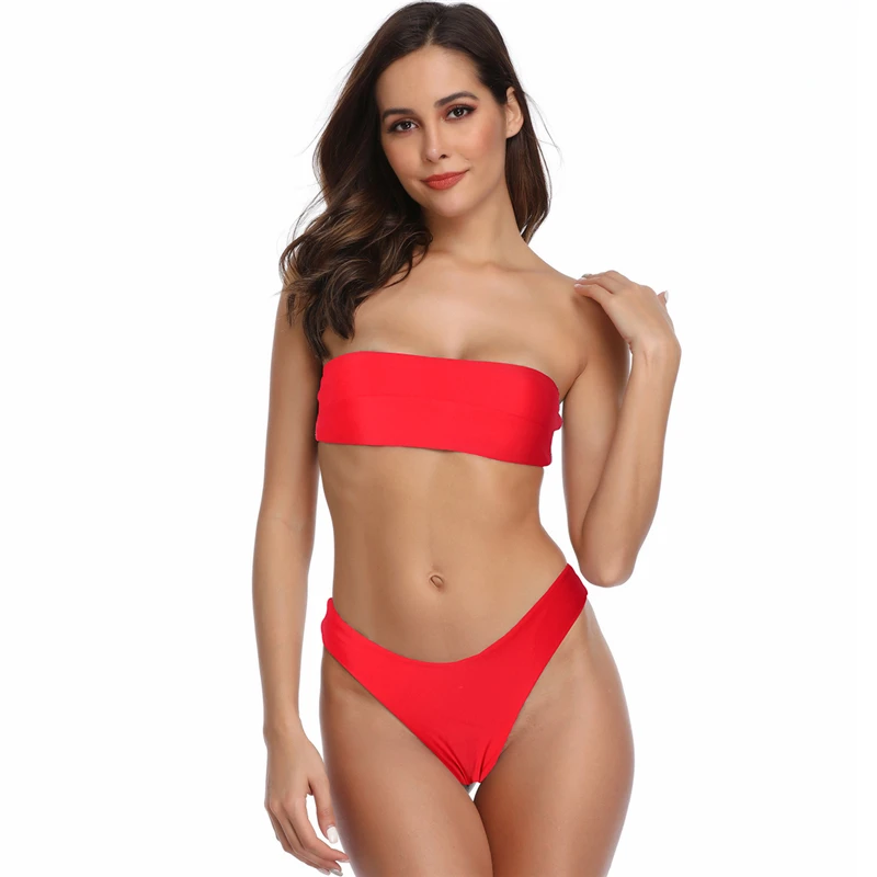  2019 Sexy bikinis women Padded Bikini 2018 Set Off Shoulder Solid Bandage Push Up Swimwear Swimsuit