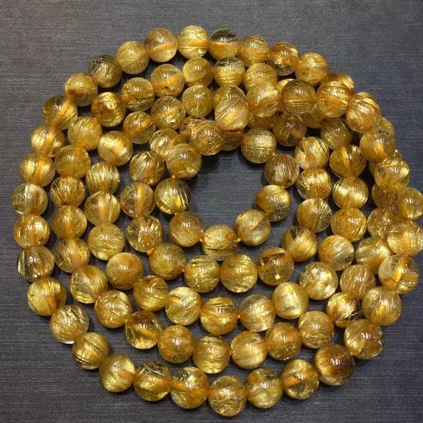 

Натуральный Золотой рутилированный кварцевый браслет с 3 рядами, бразильские 5,2 мм, прозрачные круглые бусины, женские бусины большого размера, богатый камень AAAAAAA