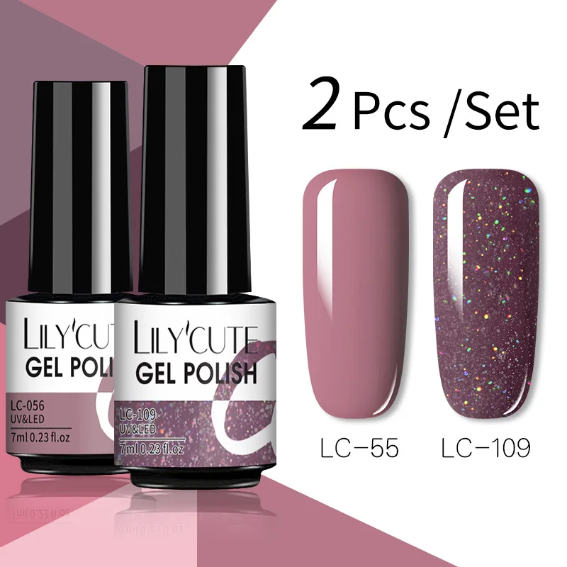 LILYCUTE 7ML Glitter UV Nail Gel Polish 2Pcs/Set Nude Color Series Semi Permanent Gel Nail Varnish Base Top Coat UV LED Gel Nail|Nail Gel| - AliExpress