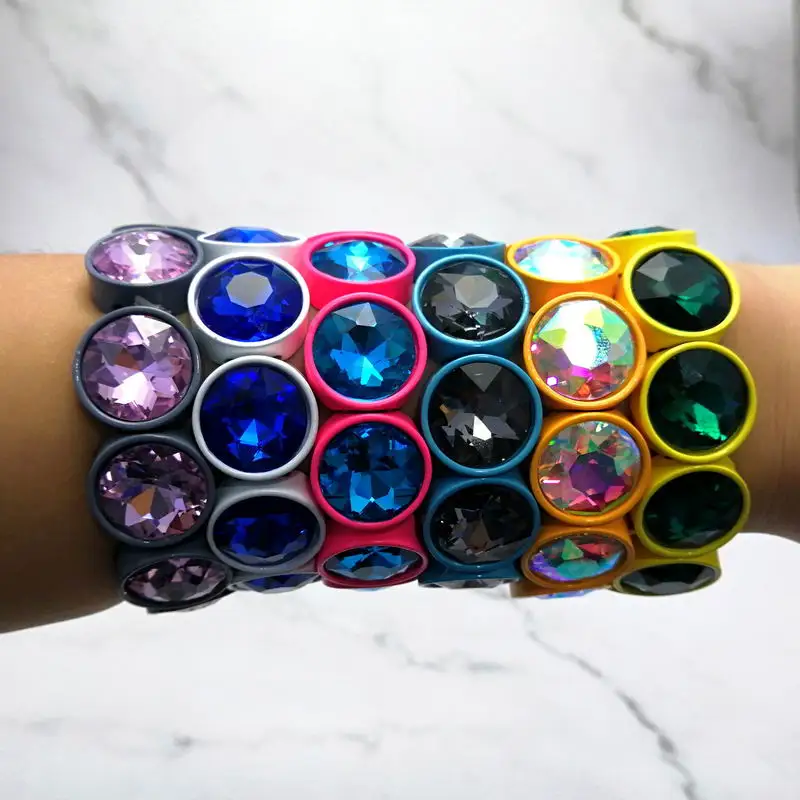 ZWPON Faceted Glass Crystal Square Tile Bead Bangles Bracelets for Women Fashion Multicolor Painted Elastic Bracelets Wholesale