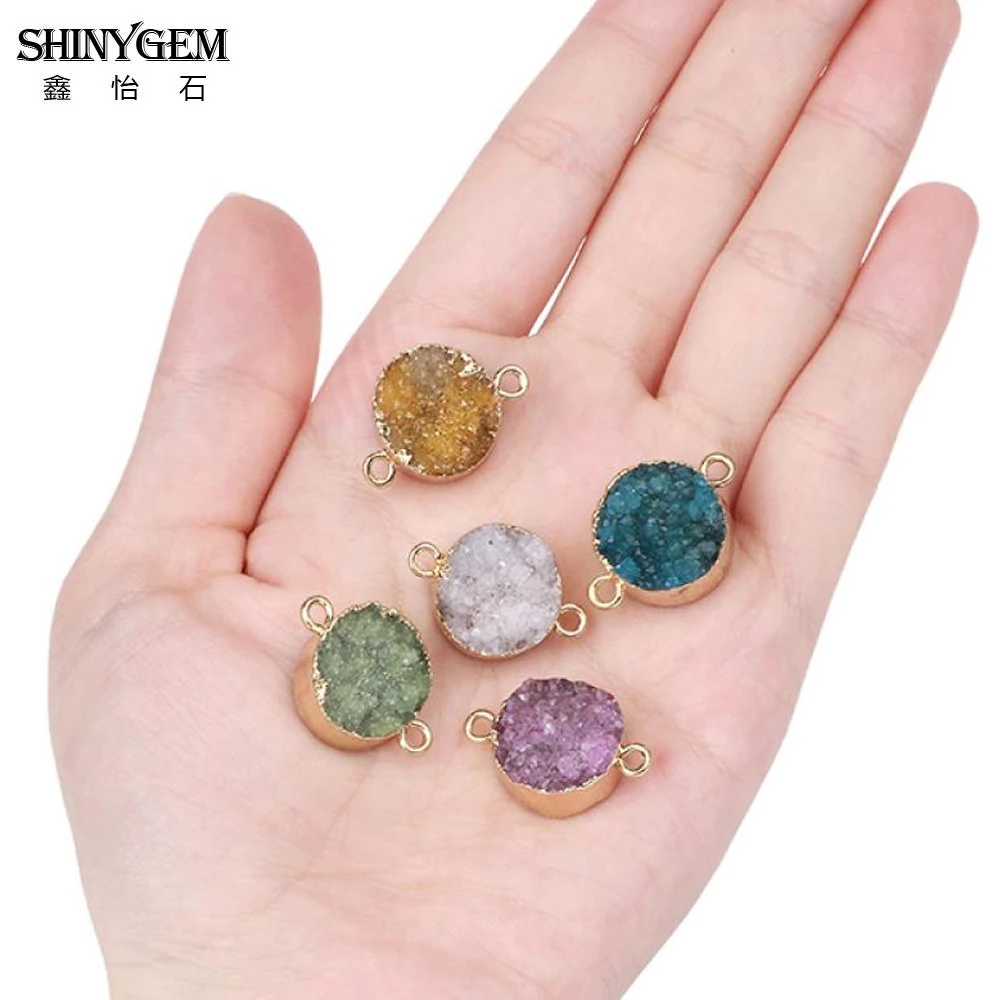 ShinyGem 15*15 мм круглый натуральный кристалл Druzy шармы соединители позолота