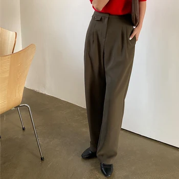 

Spring Women's Pants Casual Solid Color High Waist Straight Loose Suit Pants