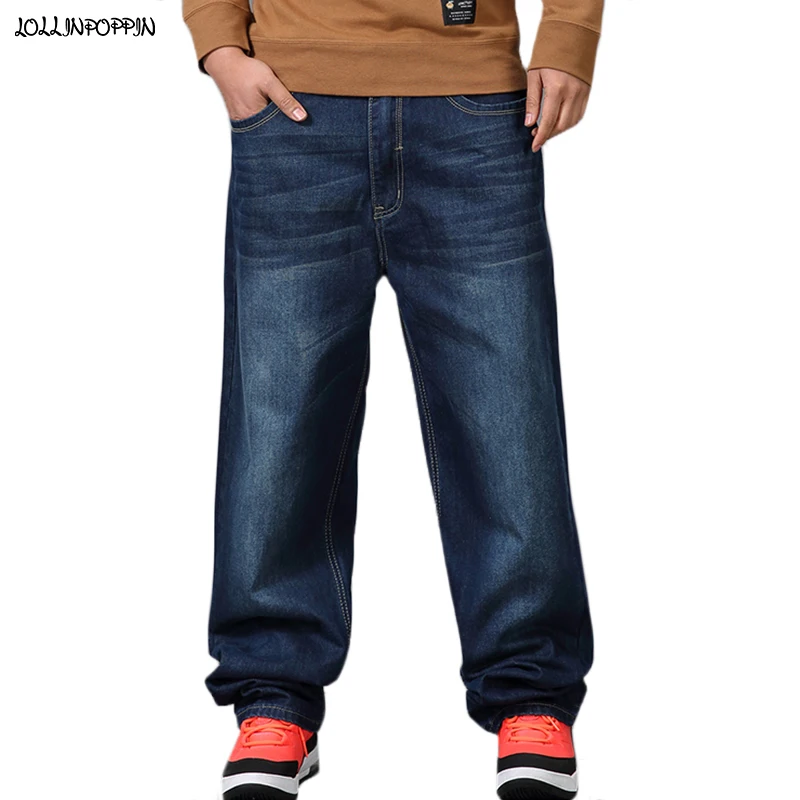 

Hip Hop Men Blue Wide Leg Loose Jeans Streetwear Bleached Mens Hiphop Denim Pants Plus Size Man Skateboarder Jeans