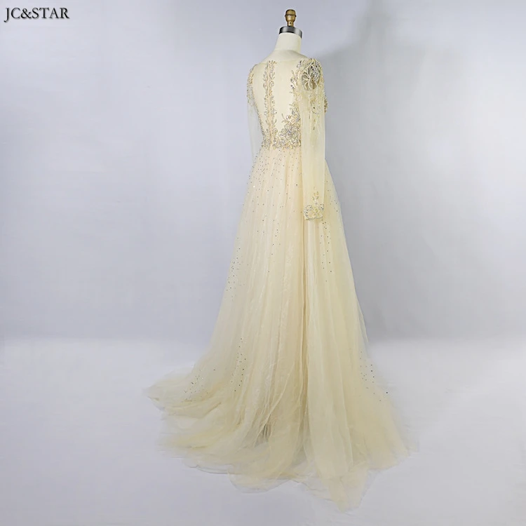 Vestidos de fiesta de noche новые кружевные вечерние платья с длинными рукавами трапециевидной формы цвета шампанского длинное платье для выпускного вечера в средней восточной части, специальное occasi