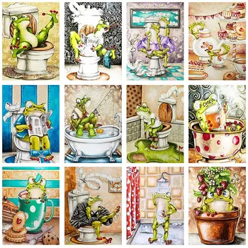 

Cartoon Frog DIY Diamond Embroidery Mosaic Cross Stitch 5D Full Square Round Drill Bathroom Love Diamond Painting Wall Decor