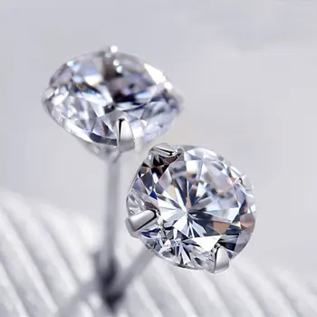 

Crystal zirconia 925 pure silver ear nail 3 / 4 / 5 / 6 / 7 / 8mm four claw zircon women's jewelry Cubic Zircon