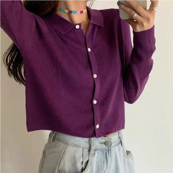 

Polo Collar Cardigan Jacket Women's Knitted 2020 Spring New Korean Knit Cardigans Crop Knitted Soft Sweater For Women