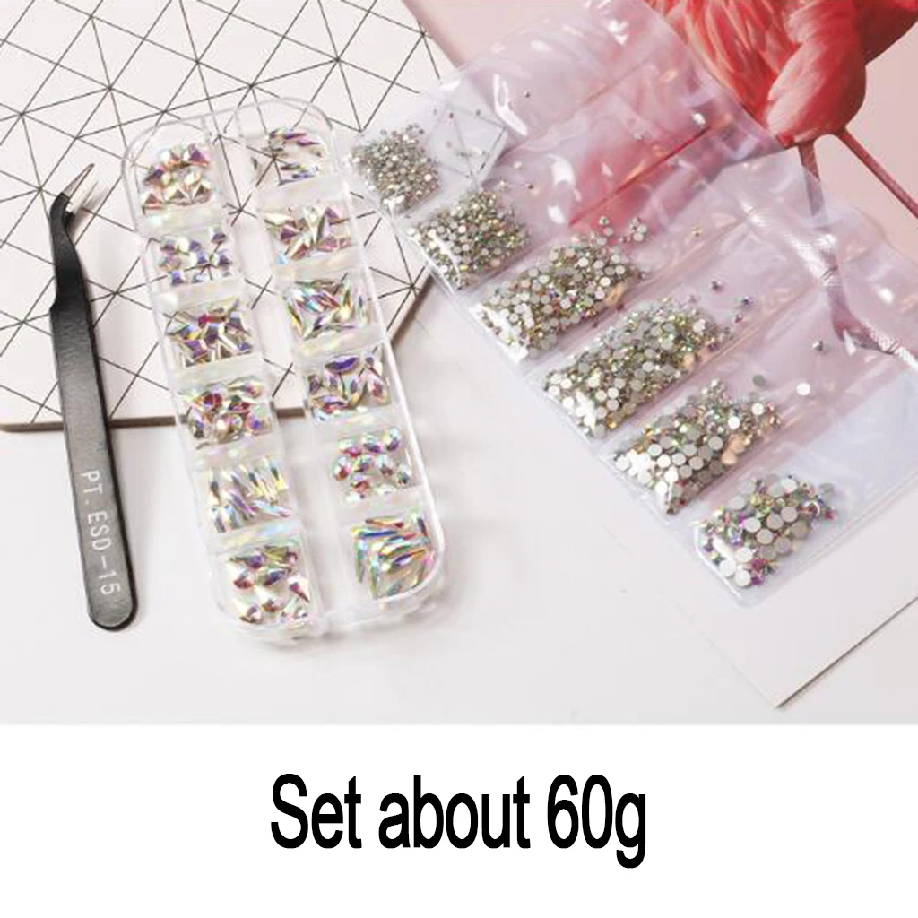 AB Nail Art Rhinestones Kit Flatback & Charms Flat Back Glitters Tips Decorations Jewelry Making Gemstones for Jewelry Makeup