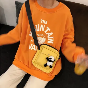 

Women Canvas Crossbody Bags and Panda Satchel Small Square Bag Lady Cloth Shoulder Messenger Bag Mobile Phone Packet Purses