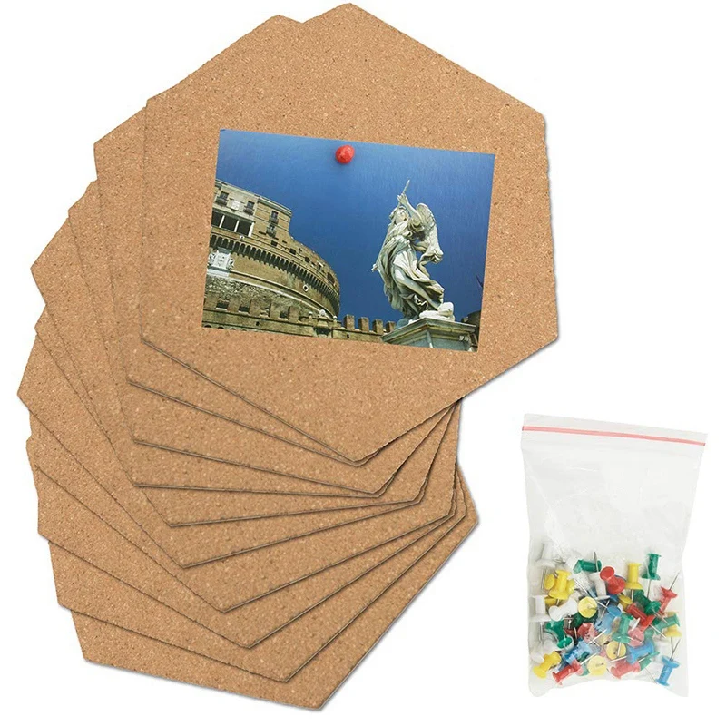 Hexagon Cork Collage Board Pin Decoration Mini Wall Cloth Bulletin Very Thick 10 Piece with Full Adhesive Back S | Дом и сад