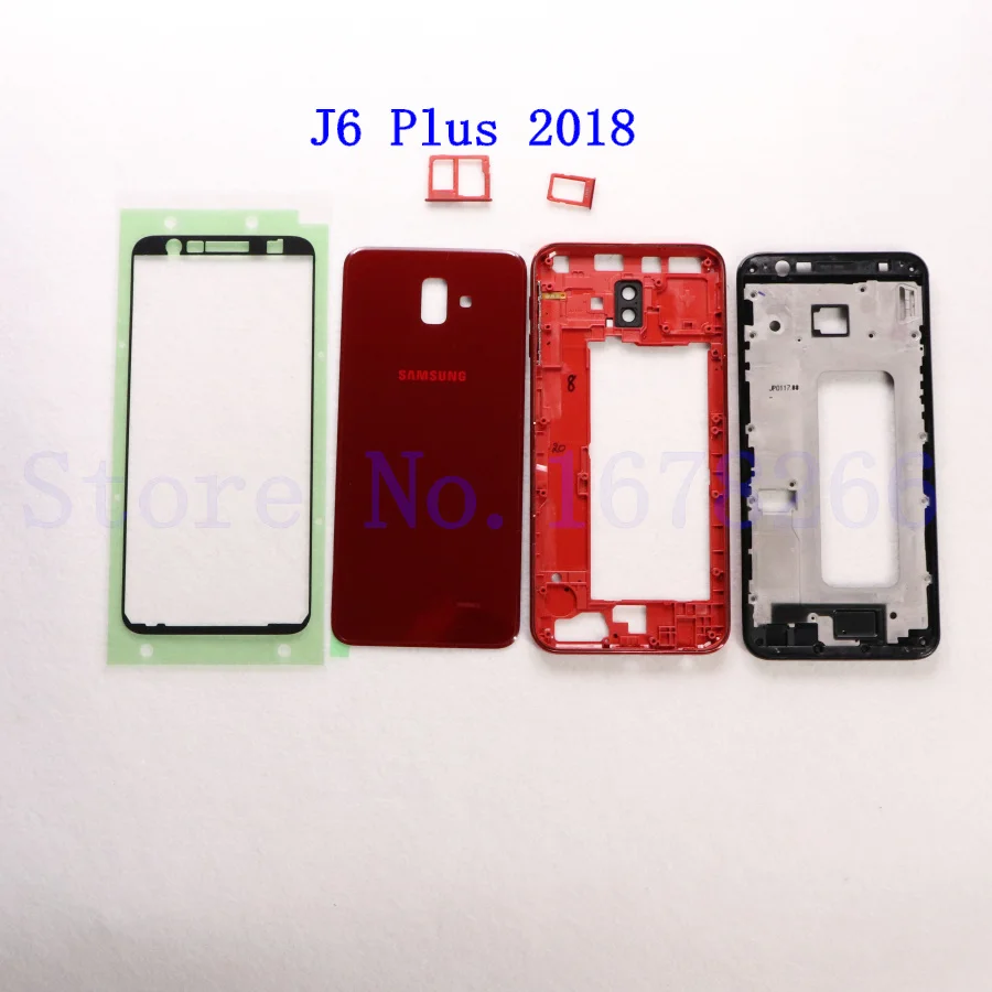 SAMSUNG Galaxy J6 plus J6+ J610 J610F J610FN J610G полный корпус ЖК-панель Крышка средняя рамка J6+ батарейный чехол - Цвет: J6 Plus red