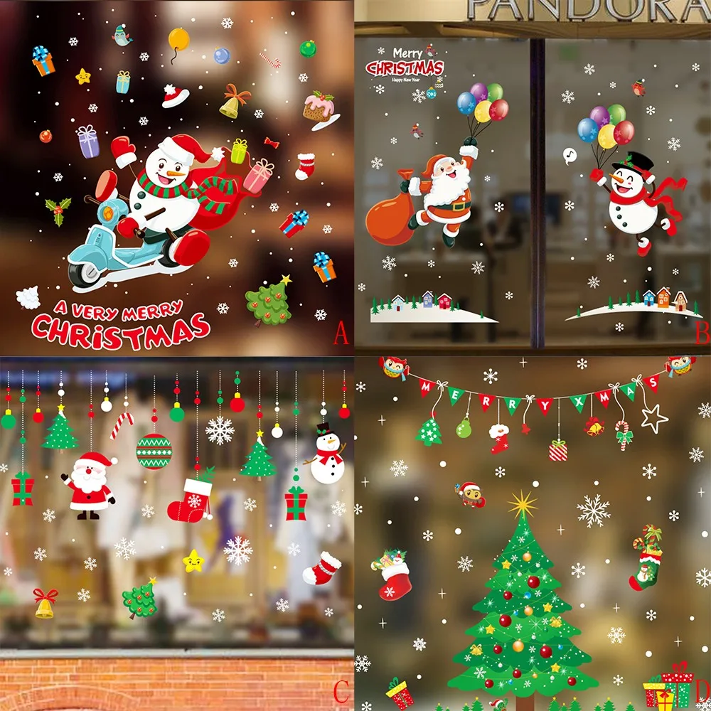 Рождественская Съемная Наклейка на стену украшение на стену стеклянные украшения на окно Рождественское украшение для наклейки на окна год