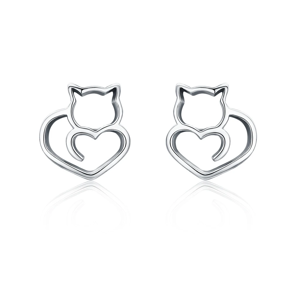 Серьги BISAER Cat, 925 пробы, серебряные серьги-гвоздики с животными для женщин, модные ювелирные изделия для девочек, подарок для детей, Brincos HSE450 - Окраска металла: HSE271