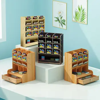 

Multi-Function Convenient Wooden Desktop Pen Holder Office School Stationery Storage Stand Case Desk Pen Pencil Organizer