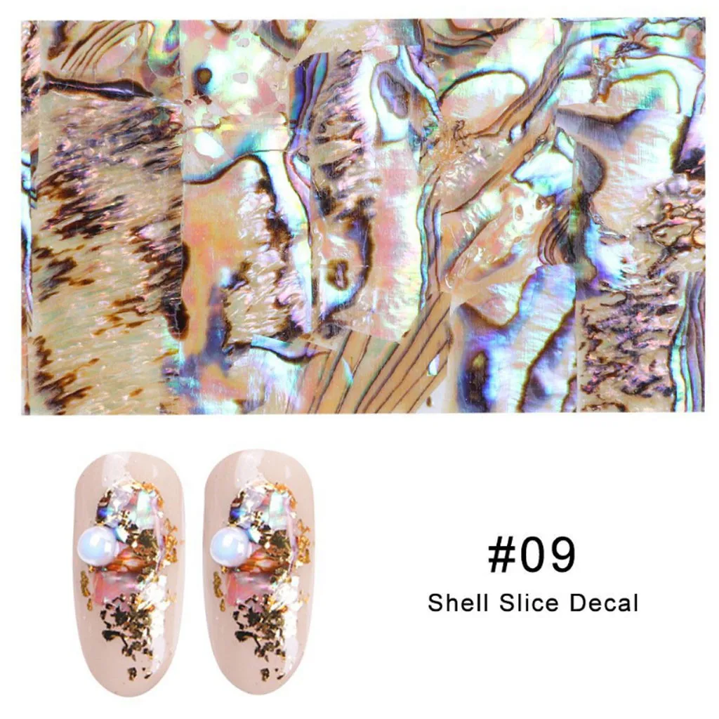 Красочные 3D наклейки для нейл-арта Абалон натуральный морской оболочки осколки текстуры Блестки для нейл Арта(искусство украшения ногтей) наклейка ломтик DIY Советы# YC - Цвет: 09