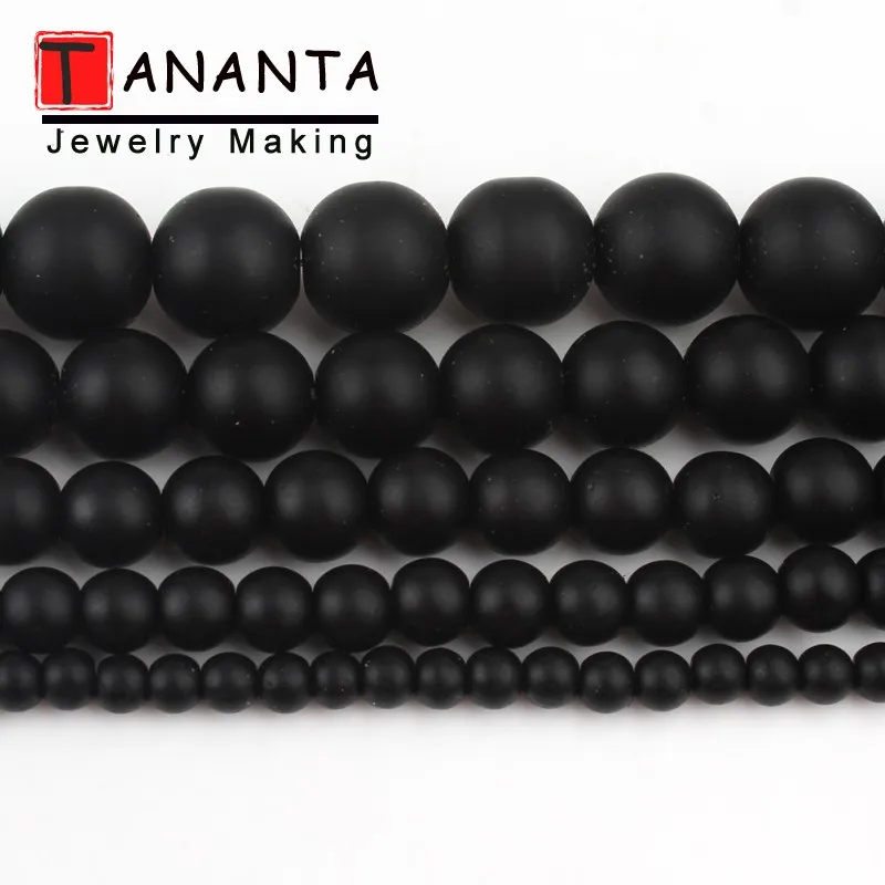 Stone Beads Matte Natural Black Agates Onyx Round Loose 4 6 8 10 12mm 15 inch For Jewelry Making DIY Charm Bracelet Necklace