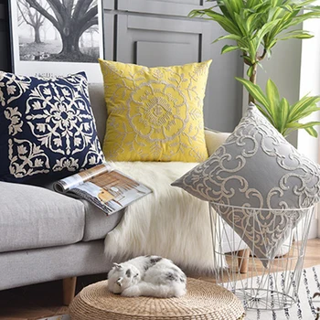 

Cushion Cover European Rope Thread Embroidery Flower Linen Cotton Bohemian Ethnic Pillowcase Sofa Pillowcase Decoration 50x50cm