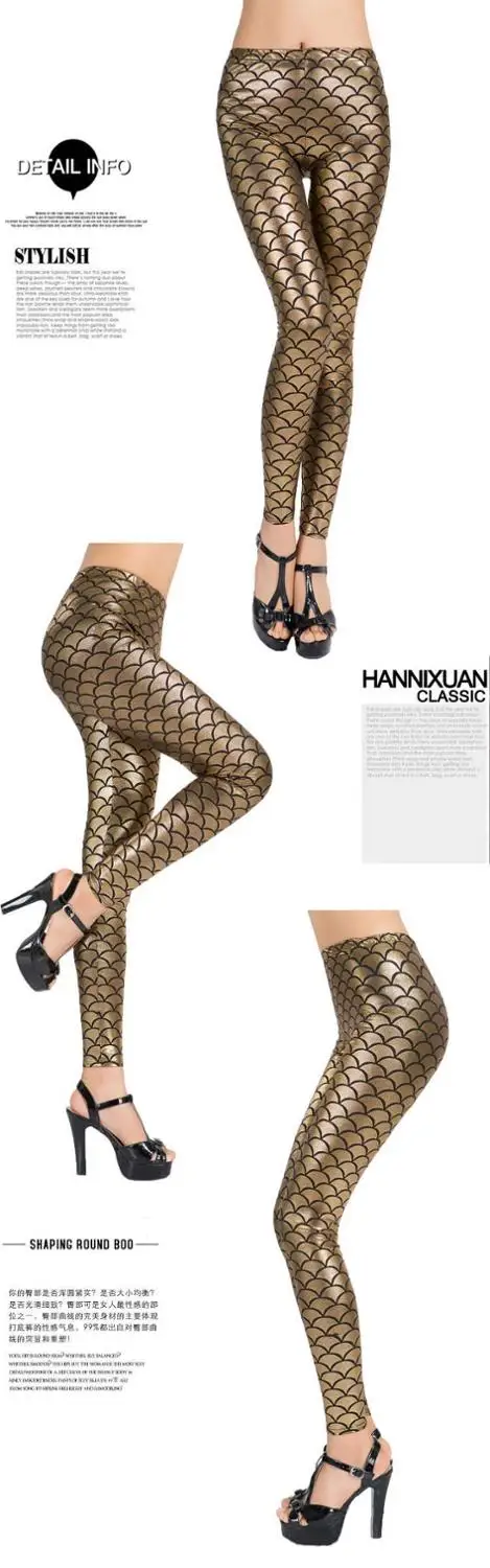 golden leggings Женские сексуальные обтягивающие брюки, обтягивающие леггинсы, брюки-карандаш, блестящие леггинсы «русалка», mujer - Color: golden leggings