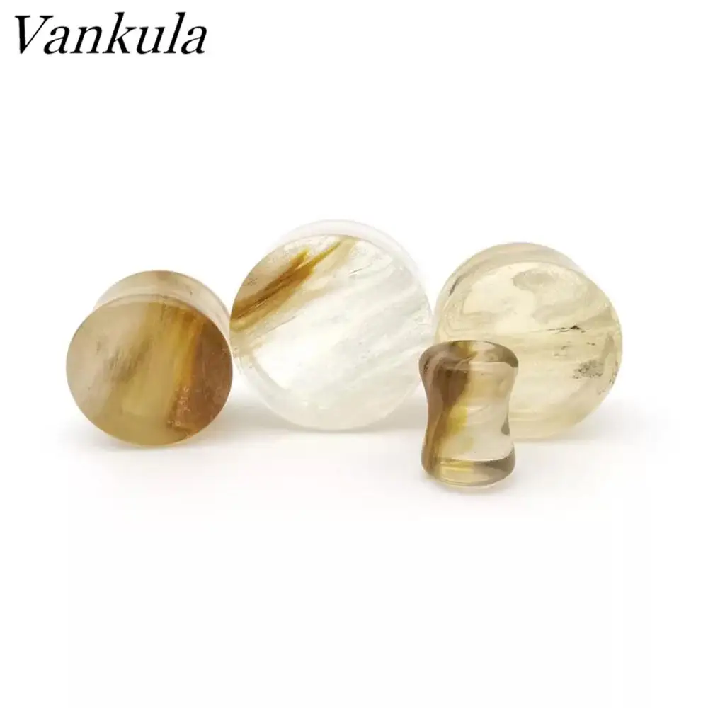 

Vankula Natural Stone Ear Plug Transparent Yellow Ear Plug Expander For Body Jewelry Stretching Pair Selling