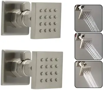 

NEW Brass Shower Body Jet - Variable Volume Adjust Massage Shower Sprayer (2pcs, Brushed Nickel - with shutoff)