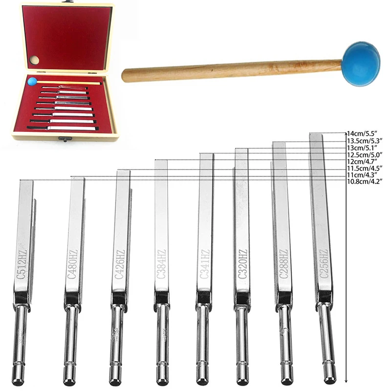 New 8Pcs/Set Aluminum Medical Tuning Fork Healing Sound