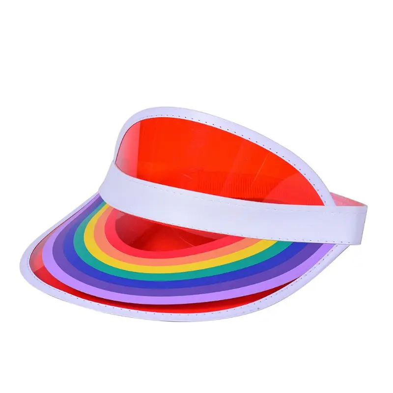

Women Men Summer Plastic Sun Visor Hat Rainbow Bridge Print Empty Top Transparent UV Protection Hip Hop Tennis Elastic Beach Cap