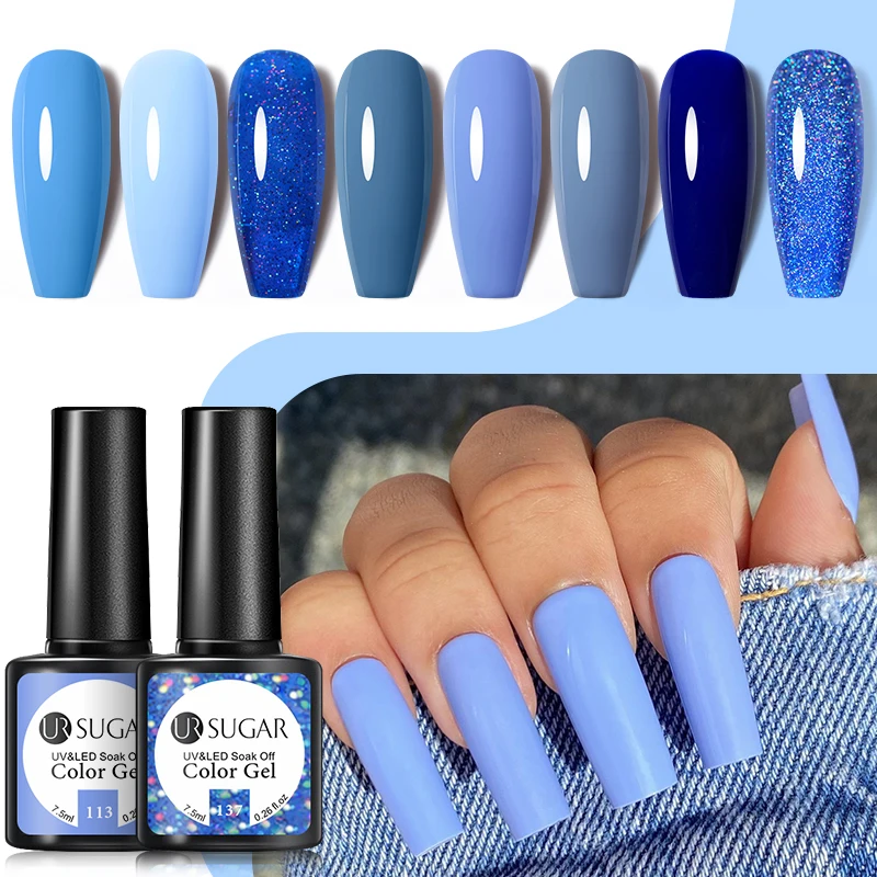 Ur Sugar 7.5Ml Bright Blue Glitter Color Gel Polish Nail Art Manicure Gel Puro Con Gel Uv Effetto Opaco