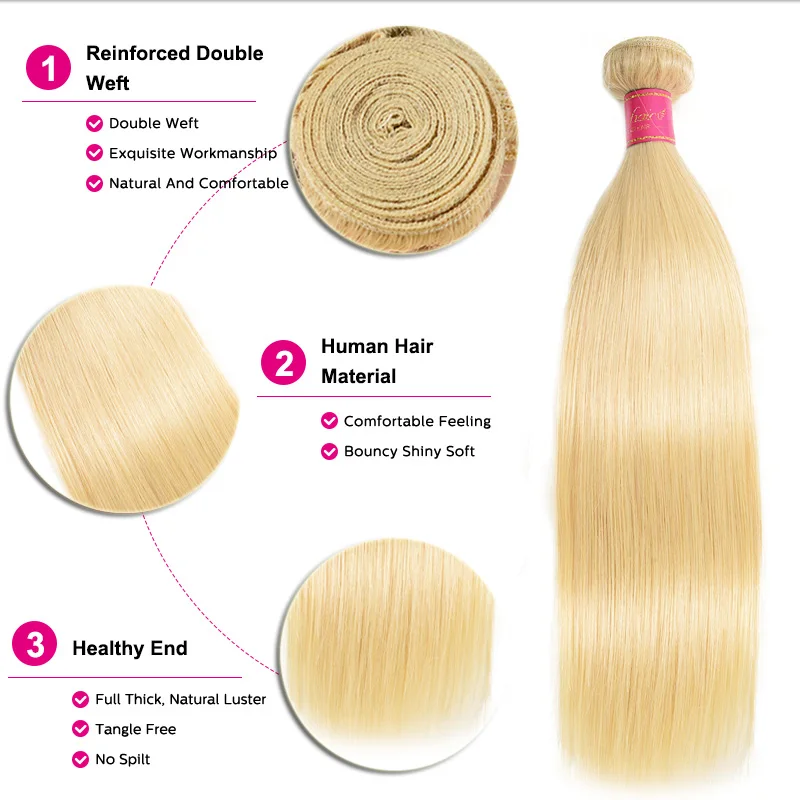 Ali Julia 613 Blonde Straight Hair Bundles Brazilian Remy Human Hair Extensions Honey Blonde 1 3 4 Bundles Deals 10-24 Inches (1)