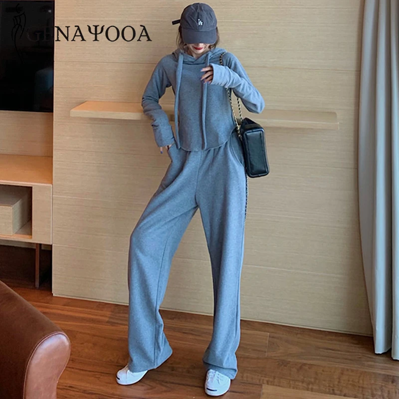 

Genayooa New Spring 2 Piece Set Women Long Sleeve Hoody And Elastic Waist Pants Two Piece Set Tracksuit Women Sportwear Suits