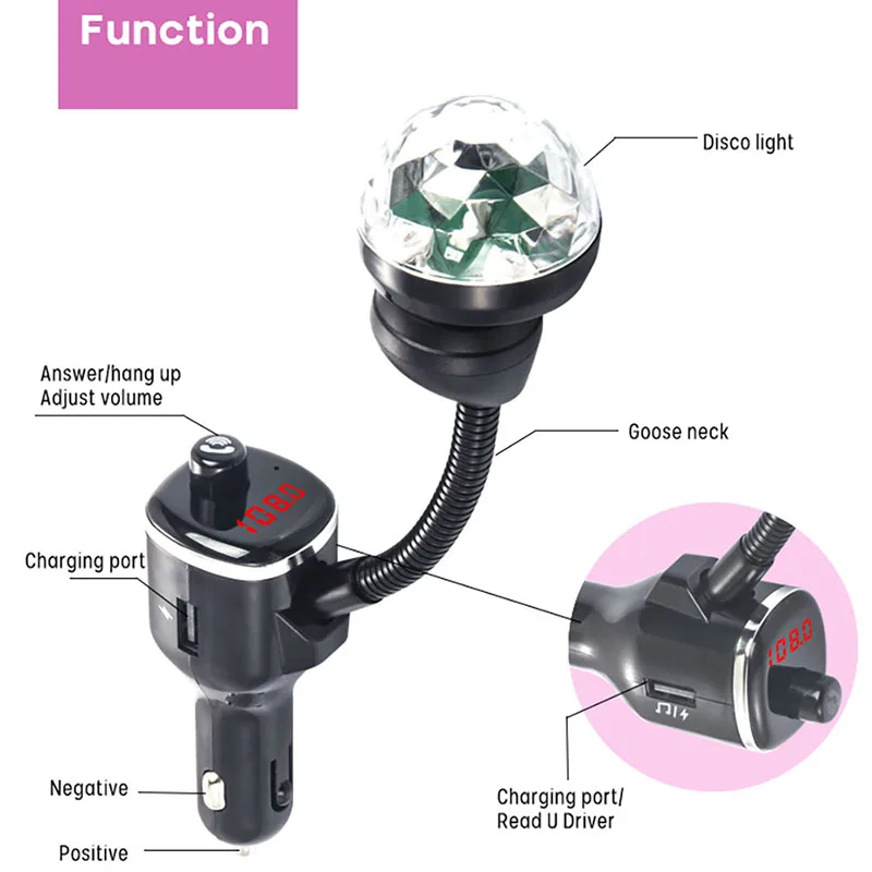 Автомобильное зарядное устройство ONEVER Bluetooth 5,0, светильник для дискотеки звездное небо, двойное зарядное устройство USB, Bluetooth автомобильный комплект с музыкальным проигрывателем