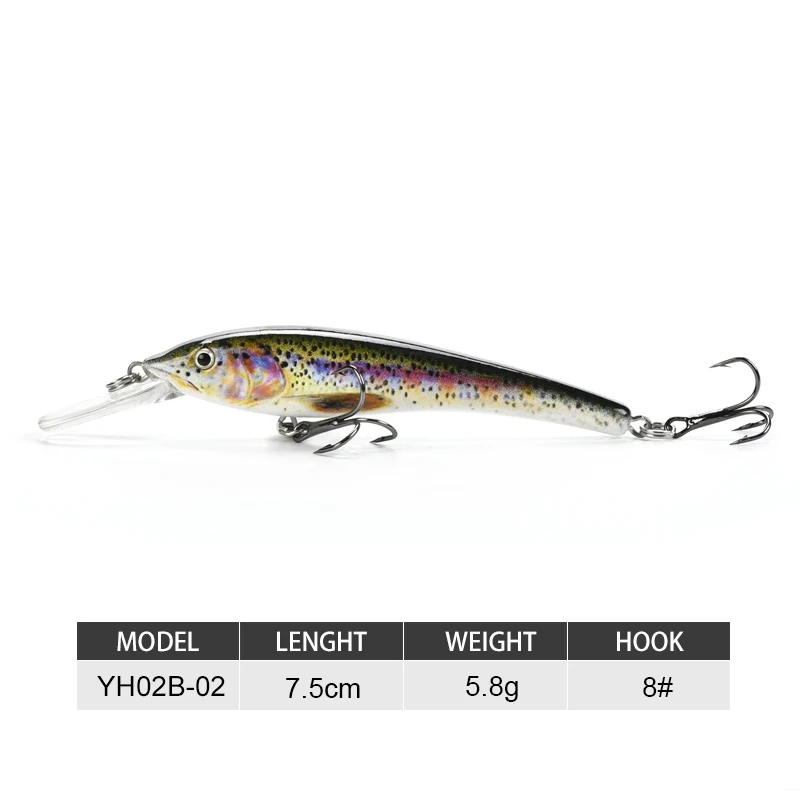 YH02B-02 Рыболовные приманки Minnow, искусственные жесткие приманки leurre peche en mer, Воблер для троллинга, воблер, медленное погружение, рыболовные снасти Minnow, зимняя приманка - Цвет: YH02B-02