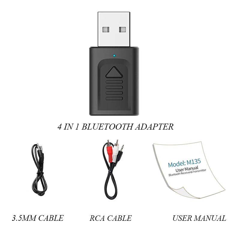 CALETOP 4 в 1 Bluetooth 5,0 беспроводной адаптер 3,5 мм разъем AUX аудио Bluetooth приемник для автомобиля передатчик для автомобиля для ТВ динамик - Цвет: Adapter with RCA