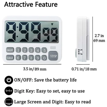 

Digital Kitchen Timer, Large Display Cooking Timer Cycle Count Up/Down Timer with Digits Directly Input, Loud Alarm