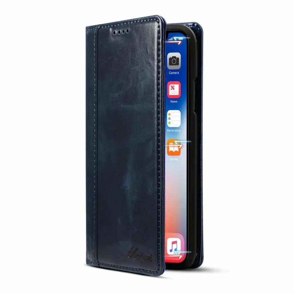 

Simple 100% Pure Leather Luxury Flip Cover Case For iPhone X XR XS Max 7 8 Plus Wallet Card Back Cove