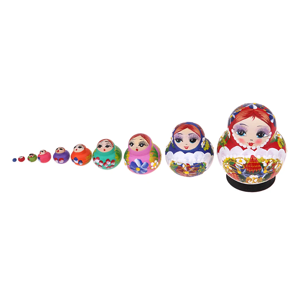 10pcs Handmade Nesting Dolls Russian Wooden Matryoshka Dolls Babushka Nest Doll Toy Gift