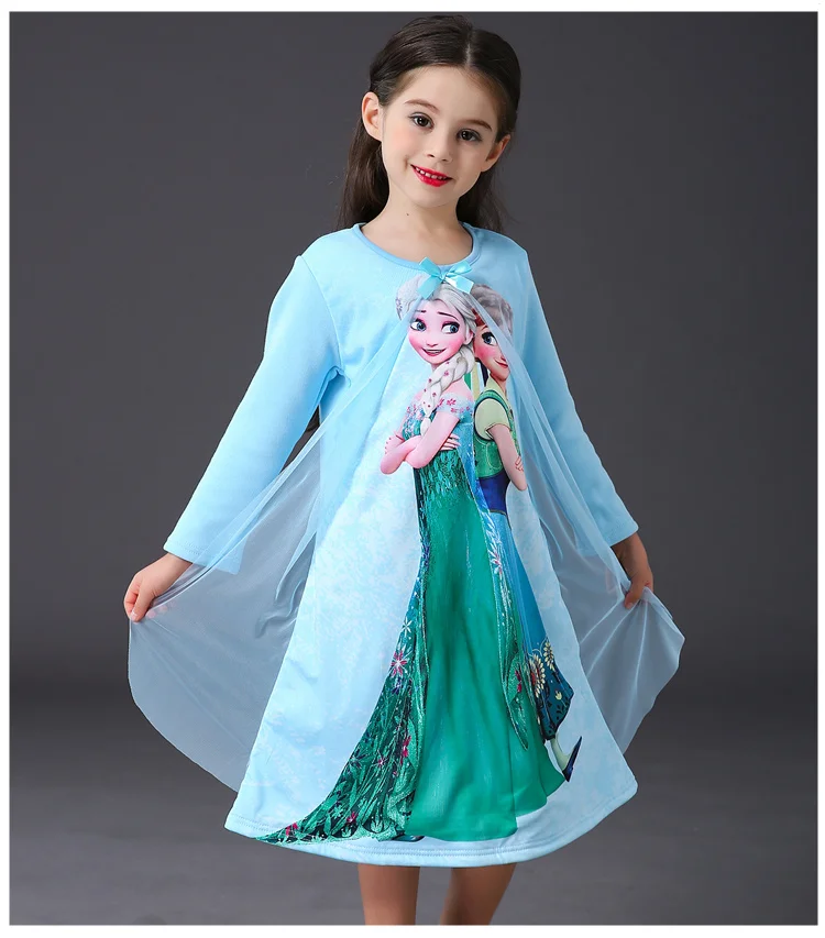 Пижама с принцессой; ночные рубашки; платья для девочек; детское платье Эльзы и Анны; одежда для сна; халат; сезон осень-зима; летняя одежда с длинными рукавами; A408 - Цвет: L BLUE