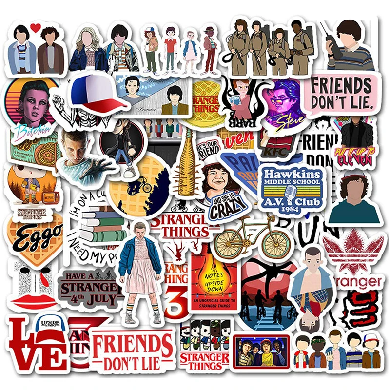 50pcs Mixed Stranger Things 3 Cartoon Stickers for Car Styling Motorcycle Phone Laptop Travel Luggage Skateboard Funny Stickers