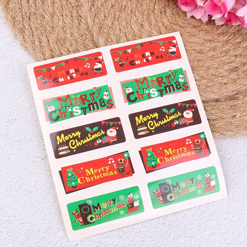 100pcs/10 sheets Santa Claus Snowman Elk Christmas Seal Label Package Chocolate Cookies Cake Self-adhesive Scrapbooking Sticker