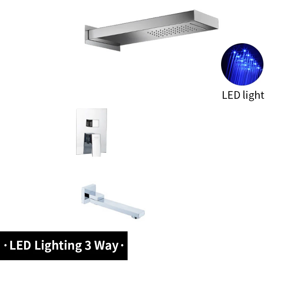Ванна 3 способа насадка для душа со светодиодной подсветкой кран Набор осадков верхняя душевая головка ручной душ Нижняя Носик Ванная комната Душ системный кран смеситель - Цвет: 2way-top-bottom-LED