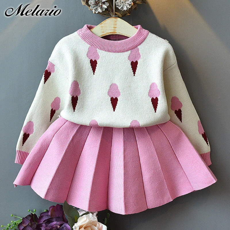 Melario Baby Girls Dresses Kids Knit Wear Clothes Spring Autumn Children's Sweater Girl Ice Cream Dress Suit Children Costume